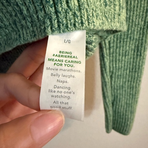 Aerie Green Ribbed Knit Cropped Quarter Zip Sweater - Picture 3 of 6